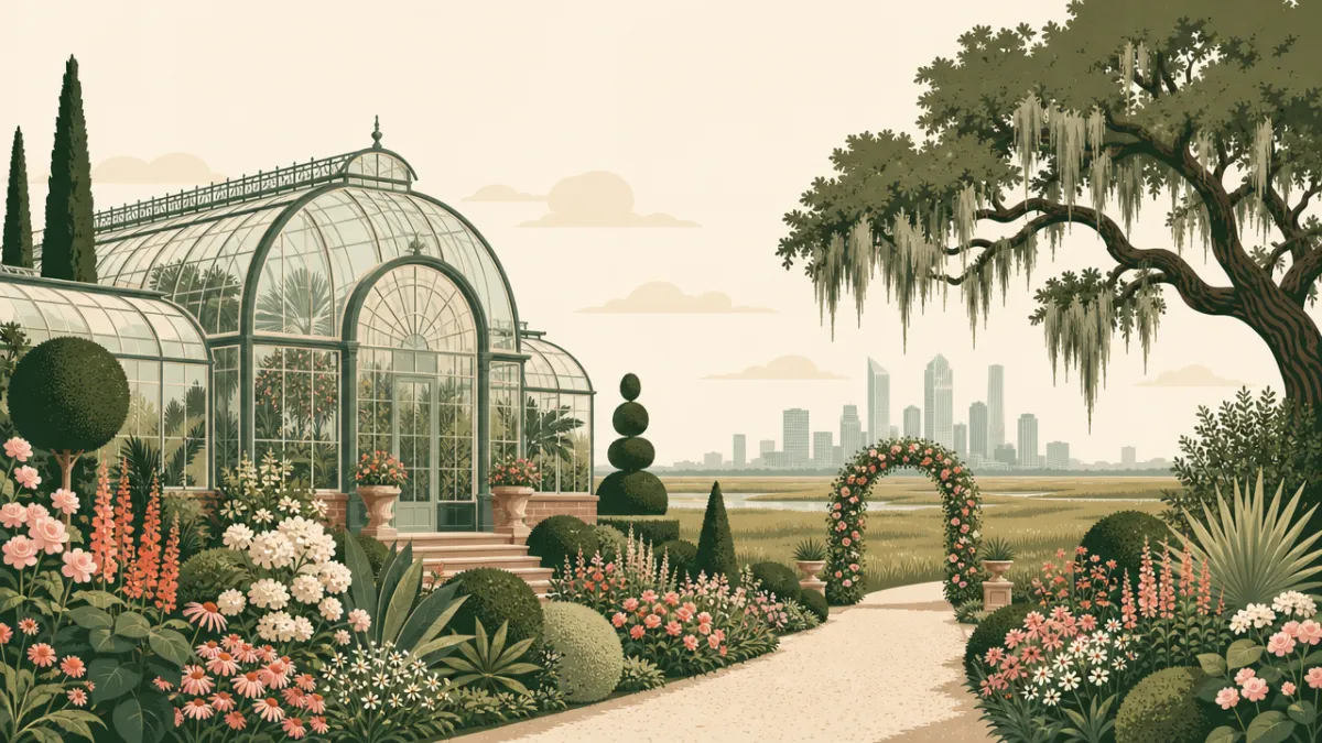 Illustration of garden and conservatory venues in the Houston area