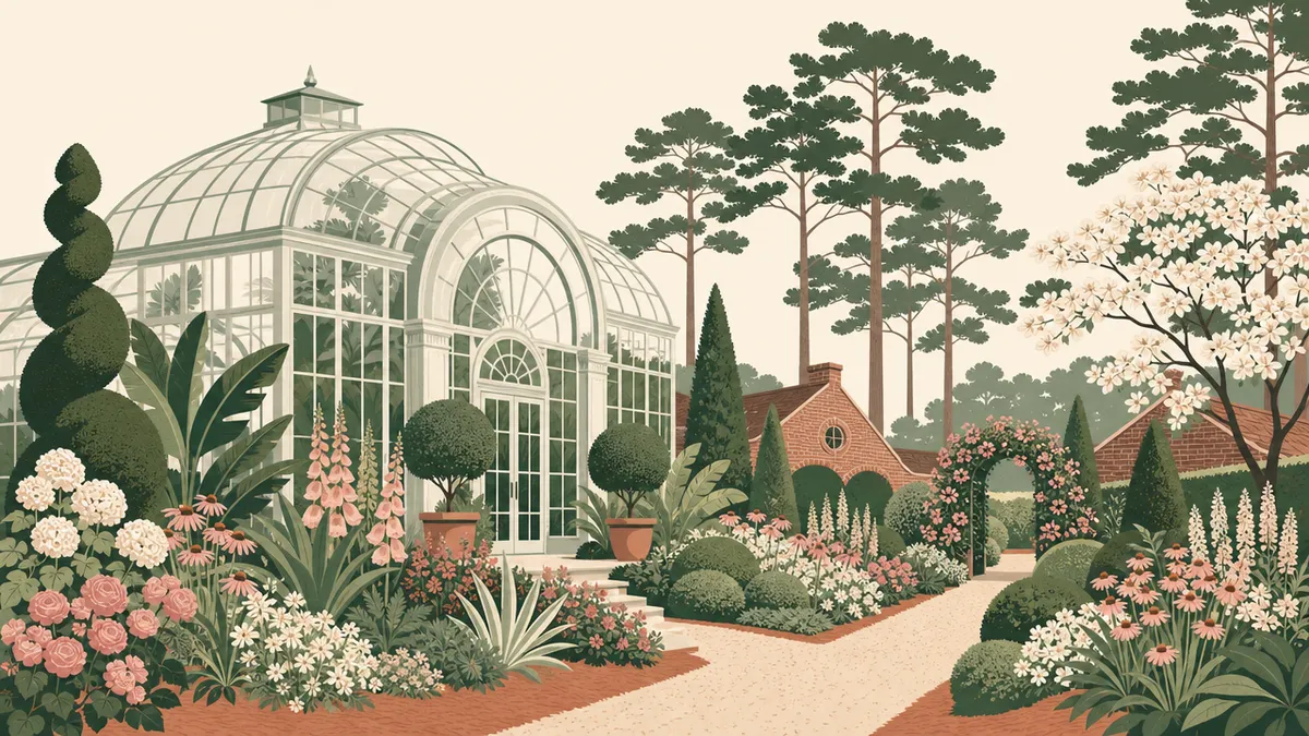 Illustration of garden and conservatory venues in the Raleigh-Durham area