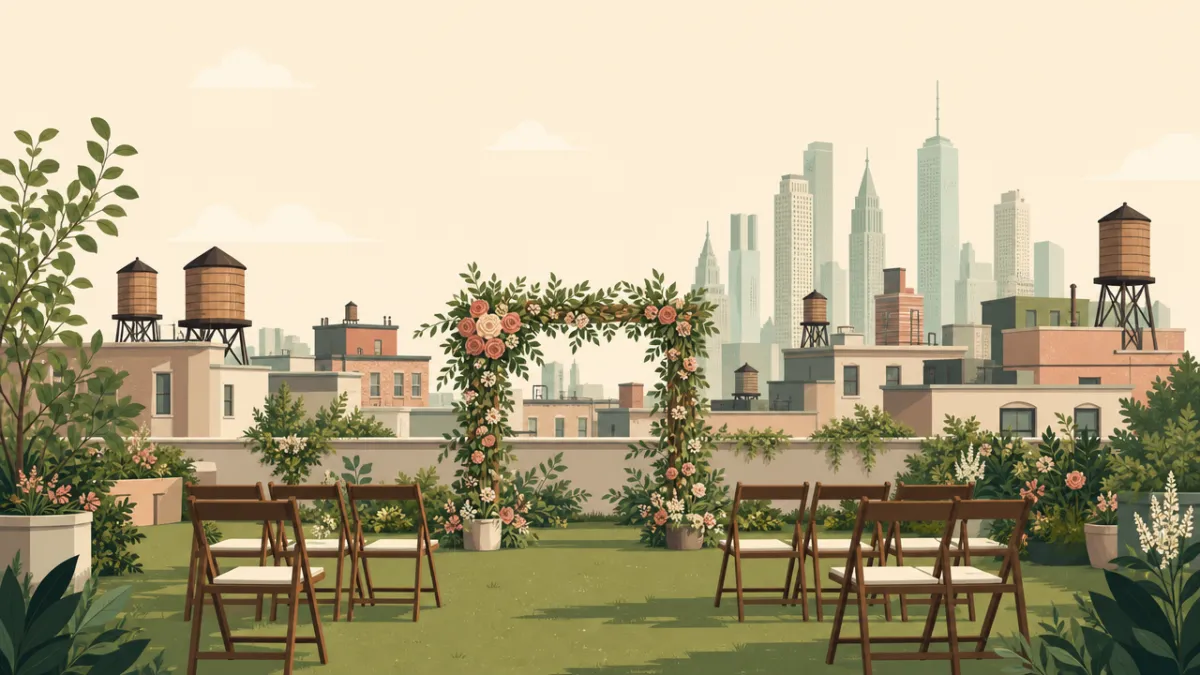 Illustration of a small wedding setting in the New York City area