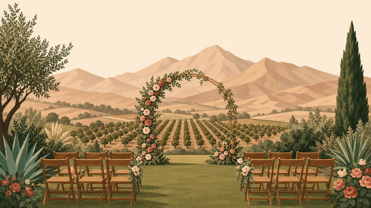 Illustration of a small wedding setting in the Riverside-San Bernardino area