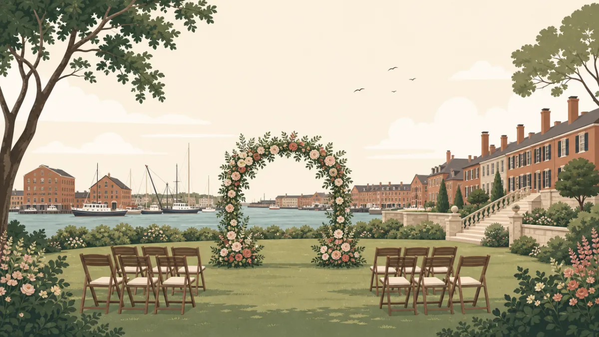 Illustration of outdoor ceremony and reception sites in the Baltimore area