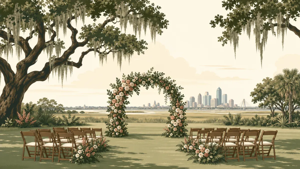 Illustration of outdoor ceremony and reception sites in the Houston area