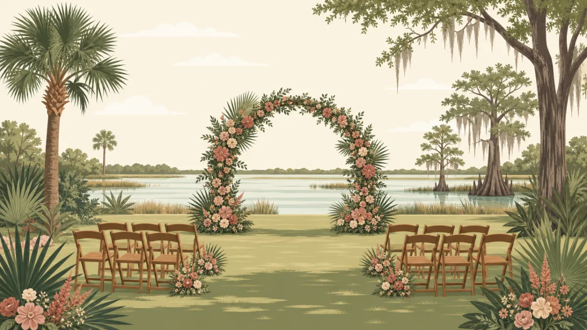 Illustration of outdoor ceremony and reception sites in the Orlando area