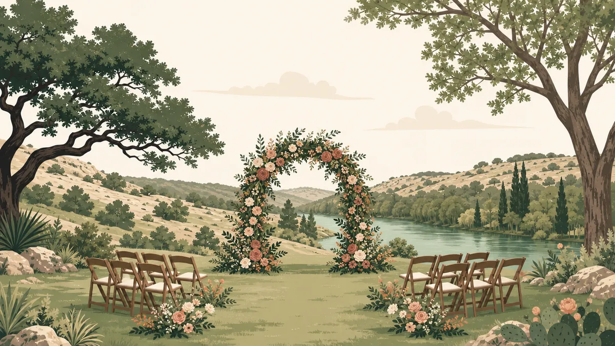 Illustration of outdoor ceremony and reception sites in the San Antonio area